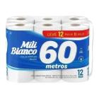 Papel Higiênico Mili Bianco Folha Simples 60m Pct Com 12 Rolos