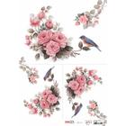 Papel para Decoupage OPAPEL 30x45 - Flores Rosas e Pássaros - Opa Criando Arte