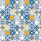 Papel Parede Azulejo Azul Laranja Adesivo Cozinha Lavatório - LRP