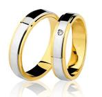 Par Aliança Casamento Noivado Bodas de Prata Ouro 18 Kilates Pedra Brilhante de 2 mm Com Ouro Branco