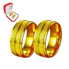 Par Alianças 6mm Banhada Ouro 18k Riscos Brilho Casamento Noivado Casal Luxo