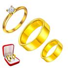 Par Alianças Casamento 6mm Reta Ouro 18k + Anel Solitário Zirconia Branca Tradicional Compromisso Noivado Casal Luxo 