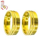 Par Alianças Casamento Banhada Ouro 18k 6mm Risco Brilho Fosco Noivado Casal Tradicional Tungstênio Luxo