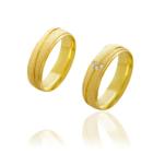 Par de Alianças de Casamento Afrodite Ouro 18k Abaulada Diamantada com Brilhante Zircönias 6mm 6,4g