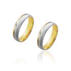 Par de Alianças de Casamento Apolo Ouro 18k com Friso Lateral Ouro Branco 5mm 8.5g