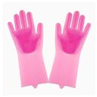 Par De Luvas Com Esponja Silicone Lava Louças Multiuso Rosa