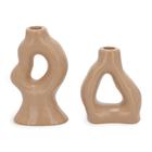 Par porta-velas castiçal em ceramica marrom mart