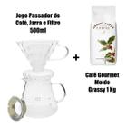 Passador Café e Jarra Vidro 500ml + Café Gourmet Grassy 1 Kg