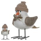 PASSARO NATALINO COM GORRO BEGE 17cm