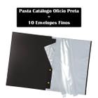 Pasta Catálogo Oficio Preta com 10 Envelopes Transparentes