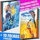 Pasta Fichário Álbum Pokémon Jornadas Mestre Ash Pikachu Lucario Mew 10 folhas cards cartas