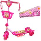 Patinete 3 Rodas Infantil Musical Luzes e Cesta Rosa