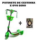 Patinete 3 Rodas Verde Com Cesto Luz E Som + Ovo De Dino