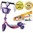 Patinete Com Cesta Infantil Luz e Música Roda Dupla - Roxo