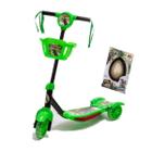 Patinete com Cesta para Crianças Verde Dino Rex e Ovo Presente