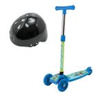 Patinete Criança Até 40Kg Azul Irado Led Com Capacete Menino