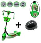 Patinete De Dinossauro 3 Rodinhas Verde Mais Capacete