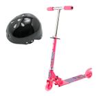 Patinete de Ferro Menina 2 Roda Led Dobrável Rosa + Capacete