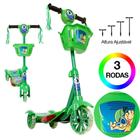 Patinete de Menino 3 Rodas Verde Brinquedo Criança Com Led