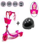 Patinete Dm Toys Rosa 3 Rodas Estável Seguro Presente Capacete