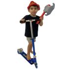 Patinete DmToys Infantil 3 Roda Azul + Fantasia Kit Bombeiro