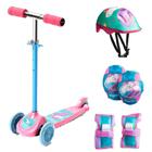 Patinete Feminino Infantil 3 Rodas Unicorn Rosa Atrio ES272 + Kit de Proteção Infantil Unicórnio ES199 - Atrio