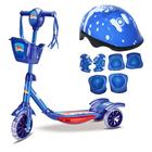 Patinete Infantil 03 Rodas Com Cesta Azul E Kit Proteção