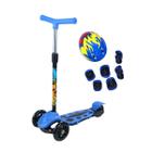 Patinete Infantil 3 Rodas Power Azul + Capacete Kit Proteção
