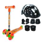 Patinete Infantil Ajustavel Laranja Com Led E Kit Capacete