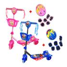 Patinete Infantil Azul Ou Rosa Com Cesta Musical E Luz 35kg - Dm Toys