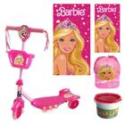 Patinete Infantil Barbie Luz Led Com Kit Toalha Boné Slime