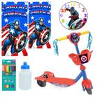 Patinete Infantil Capitao America Kit Toalha Relogio Garrafa