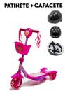 Patinete Infantil De Pé Rosa Belinda 3 Rodinhas E Capacete