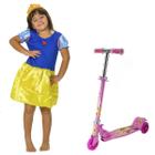 Patinete Infantil Dobrável Rosa e Roupa da Branca de Neve