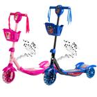 Patinete Infantil Luz De Led 3 Rodas Com Cesta Rosa Ou Azul