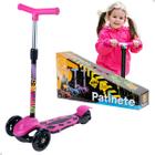 Patinete Infantil Menina Power Scooter Rosa 3 Rodas Ajustável