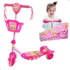 Patinete Infantil Meninas Com Cesto Som Luz Ajustável 35kg