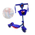 Patinete Infantil Meninos 3 Rodas Homem Aranha com LED Cestinha