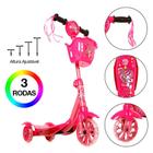 Patinete Infantil Rosa de Cestinha 3 Rodas Com Led e Som