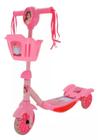 Patinete Infantil Rosa Menina Princesa Com Cestinha Som e Luz 3 Rodas Zippy Toys