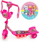 Patinete Infantil Scooter Patrulha Canina Rosa Musical Cesta Luzes 3 Rodas