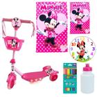 Patinete Luz e Som Minnie Mouse Kit Toalha Relogio Garrafinha