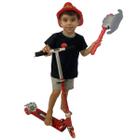 Patinete Menino Infantil Vermelho + Fantasia Kit Bombeiro