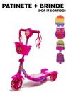 Patinete Rosa Com 3 Rodas Fácil  + Presente Brinquedo Pop It