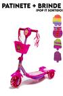 Patinete Rosa Suporta 35kg + Presente Brinquedo Pop It