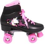 Patins 4 rodas quad love preto e rosa clássico menina 36