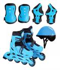 Patins Ajustável Azul + Kit Proteção 30-33 / 34-37 / 38-41