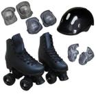 Patins Clássico Quad 4 Rodas Importway Preto 32/33 Infantil Adulto Com Kit Proteção Capacete Joelheira Cotoveleira Proteção Mãos