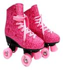 Patins Clássico Retro Quad Roller New 4 Rodas 32-38 Rosa Meninas