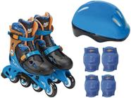 Patins In Line Infantil Fun Hot Wheels - Azul e Preto com Acessórios